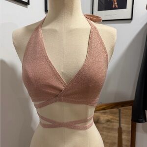 Farm Rio Sparkle Halter Bralette in Rose Gold in Medium
